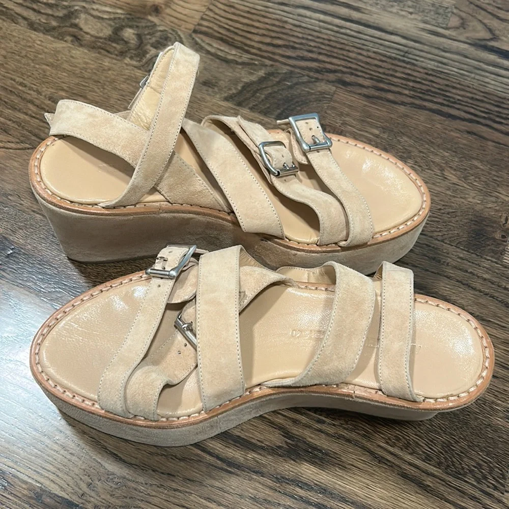 Ann Demeulemeester Cream Suede Platform Sandals EU 40 70s Boho Luxe Avant Garde